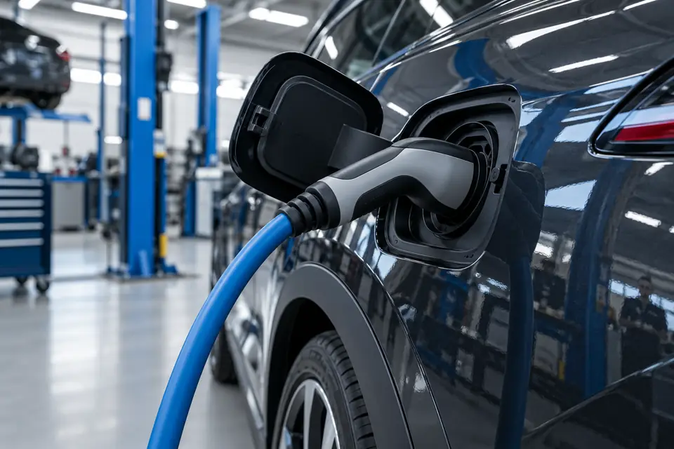 Ladekabel im Ladeport eines Elektroautos